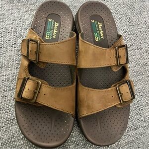 Skechers Reggae - Jammin dual leather strap slide sandals Size 7.5